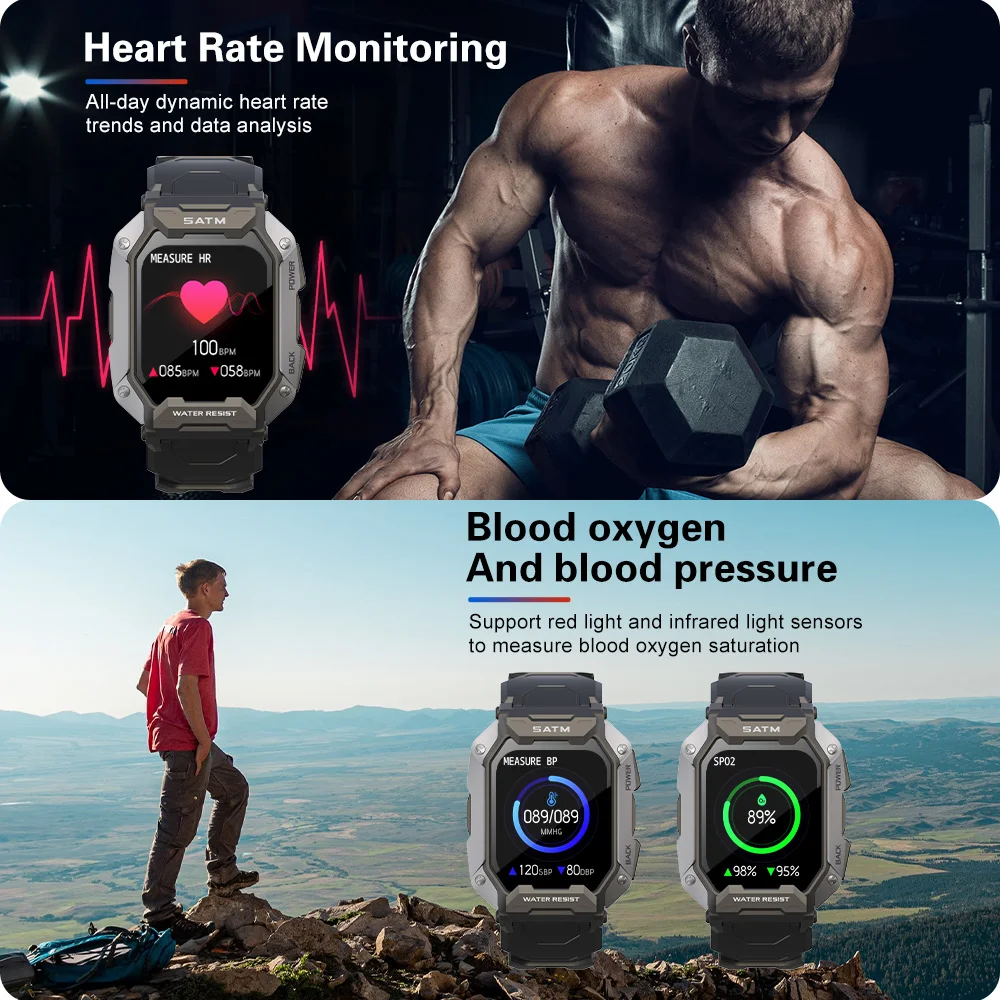 SKMEI 380mAh Smartwatch 1.71 inch Screen IP68 Waterproof Heart Rate Monitor Pedometer Sports Smart Watch Men for android ios