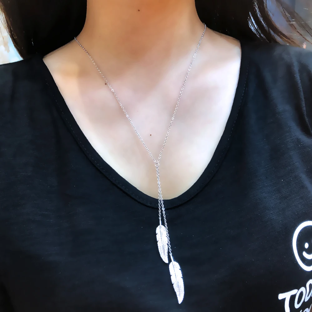 Soramoore New Trendy Long Chains Feather Pendant Necklace Jewelry for Women Girl Bridal Wedding Full Shiny CZ Romantic Lady Gift