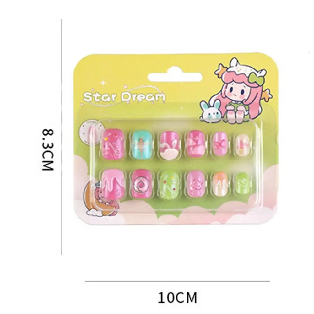 New Short Children Nail Patches Square Cartoon False Nails Cute Full Cover Fake Nails for DIY