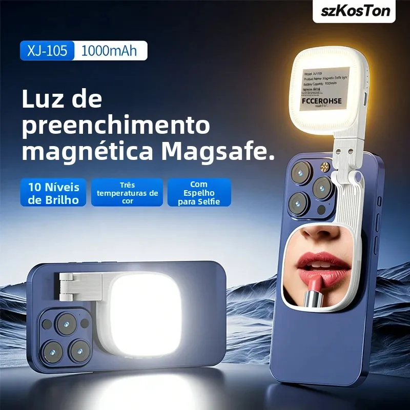 Lampe à selfie magnétique pour iPhone, lumière LED Magsafe avec miroir pour photographie/zoom/vidéoconférence