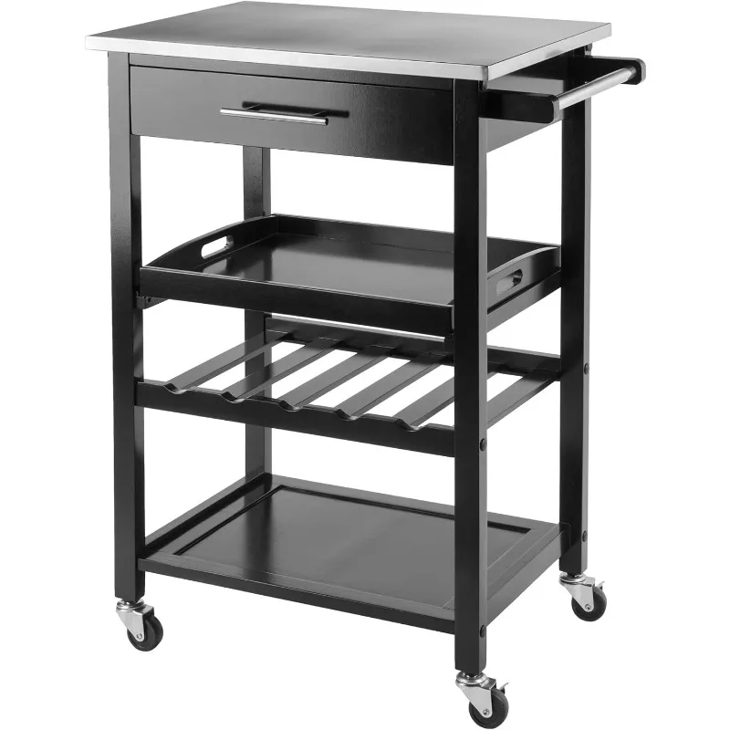 

Winsome Anthony Kitchen, Black, 25.2"W X 33.78"H X 16.38"D Kitchen Furniture Rolling Cart Storage Cart Kitchen Trolley