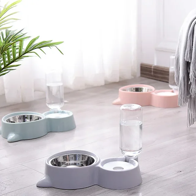 New 2-in-1 Cat Bowl Water Dispenser Automatic Water Storage Pet Dog Cat Food Bowl Food Container with Waterer Pet Waterer Feeder 2