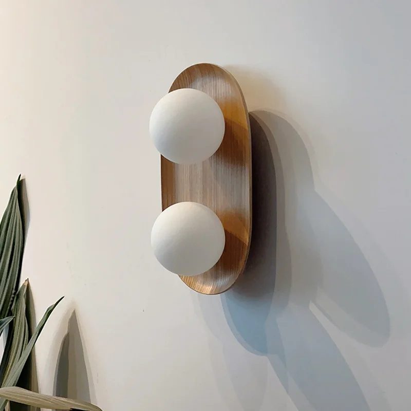Wood & Glass Double-Sphere Wall Lamp 2