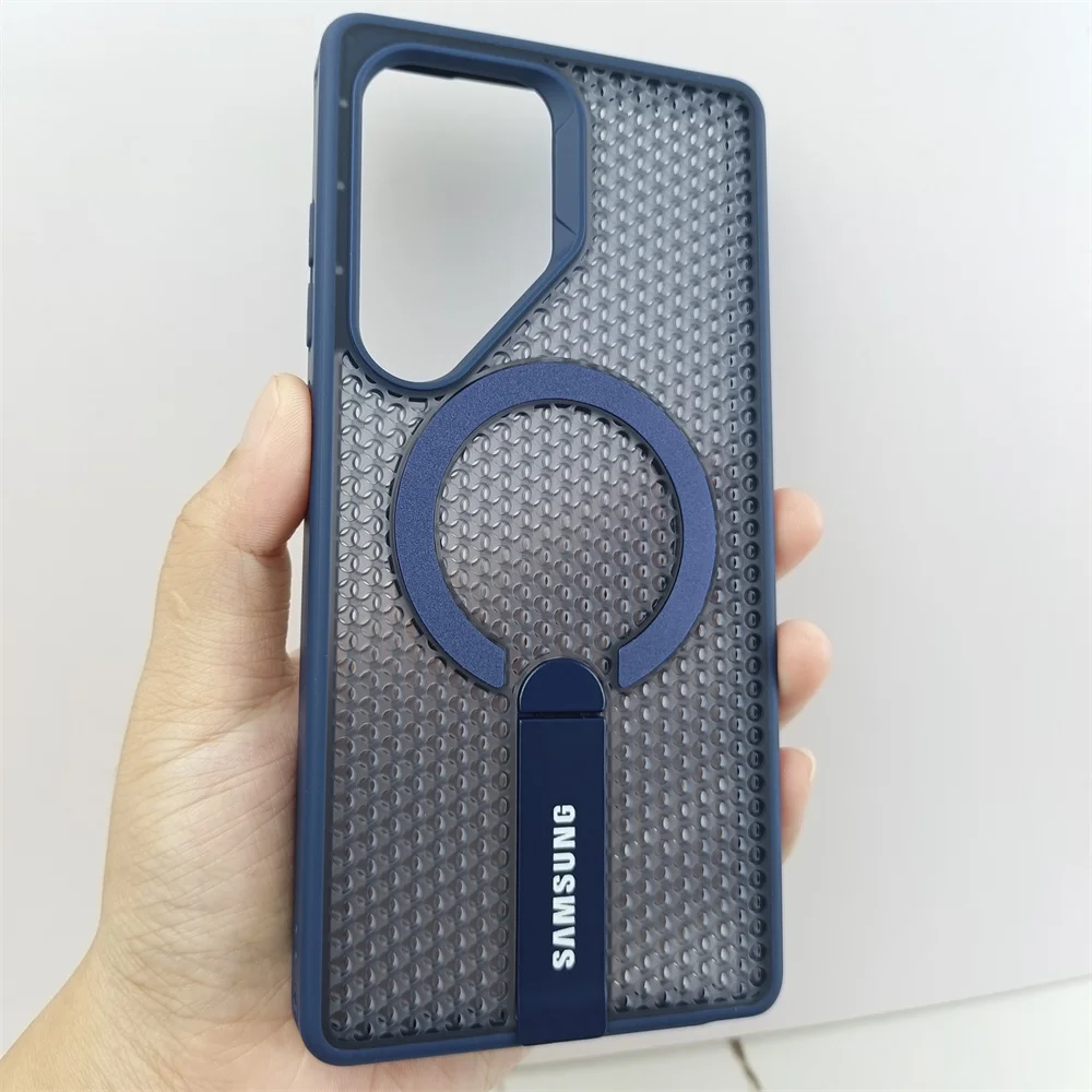 Luxury Breathable Mesh Magnetic Phone Case with Heat Dissipation Bracket