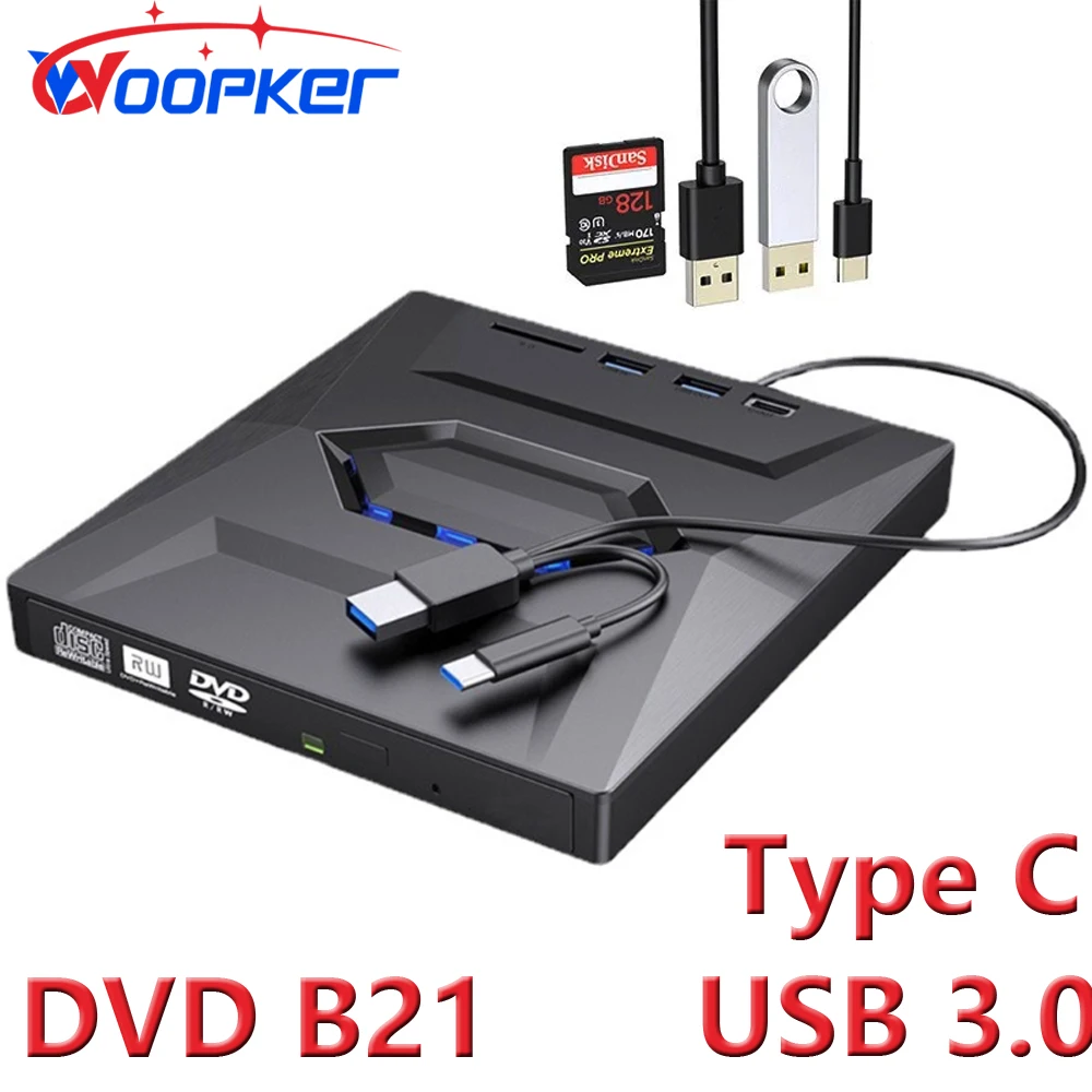 Woopker Dvd Drive B21 External Multi-Function Burner Usb3.0 Type-C 3-In-1Disc Drive Rw Mac Os Window Xp/7/8/10 dvd player
