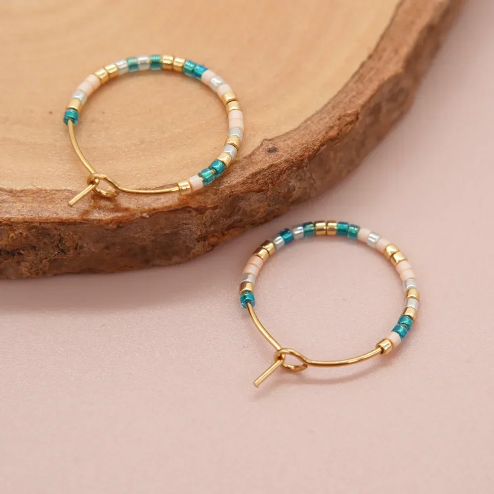 

Серьги из бисера, Круглые, радужные, ручная вязка, богемные модные простые серьги из сплава