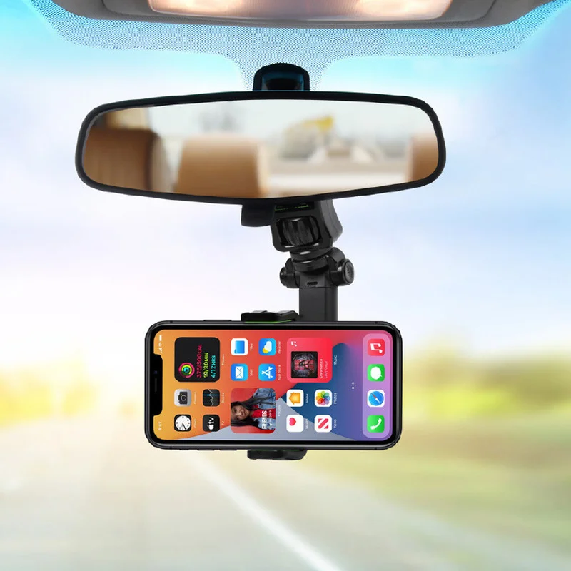 Supporto per telefono per auto multifunzione supporto per specchietto retrovisore per auto girevole a 360 ° supporto per Clip per appendere supporti per telefono cellulare GPS universali