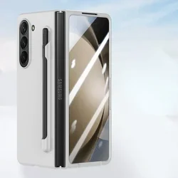 Matte Solid Color Case with S Pen Holder and Slim Screen Protector for Z Fold 8  Ultra (White)