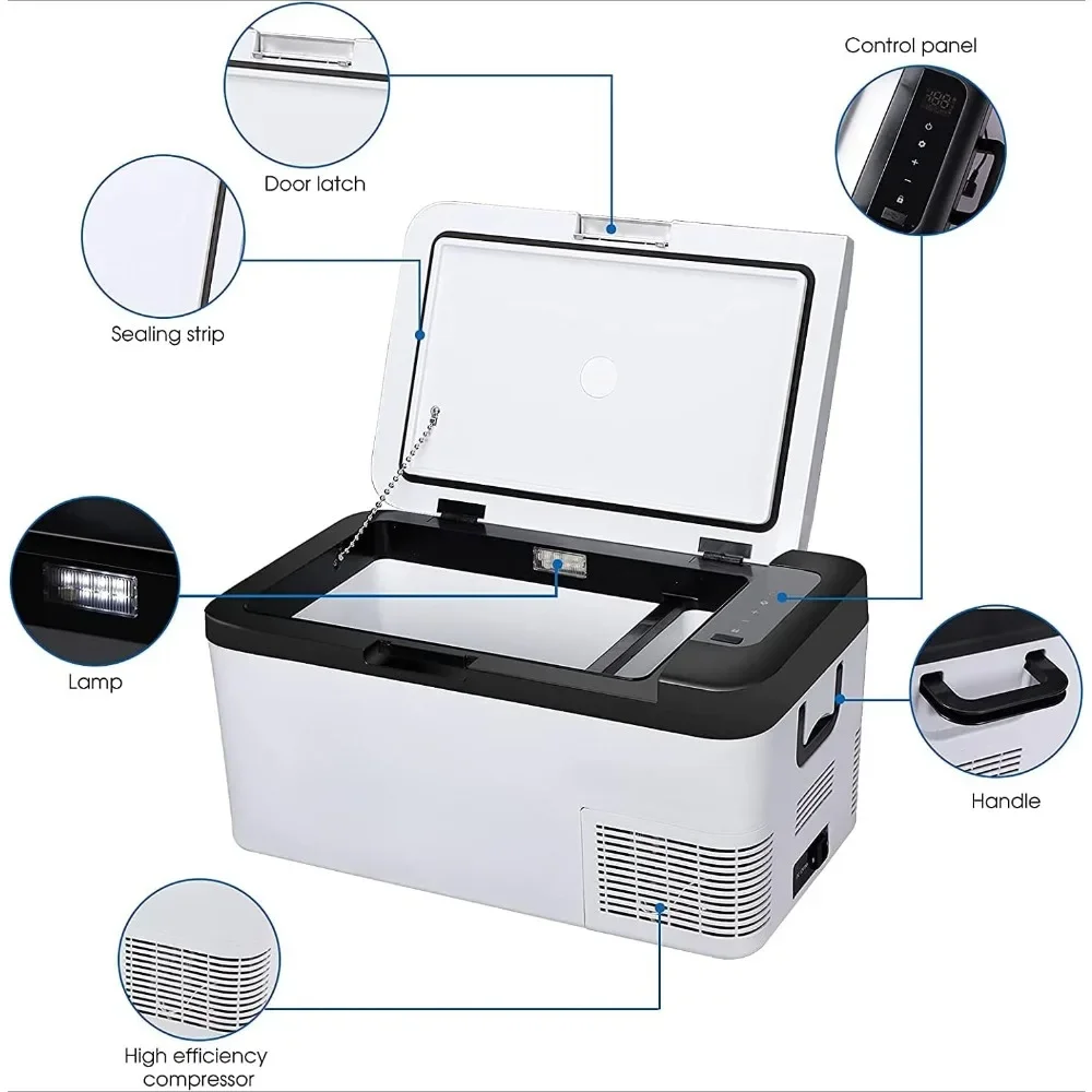 12 volt car refrigerator portable freezer electric cooler (-4 &deg; F-68 &deg; F) with 12/24V DC and 110V AC power cords