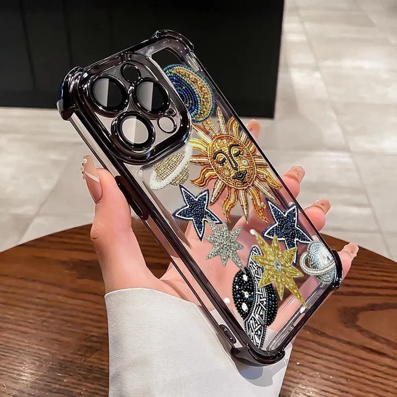 Luxury Solar System Sun Moon Star Plating Soft Phone Case