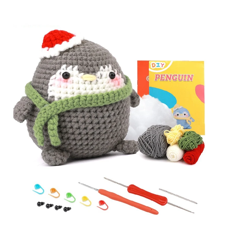 

Complete Crochet Kits For Beginners, DIY Animal Penguins Crochet Kit With Knitting Markers Easy Yarn Ball, Instruction Durable