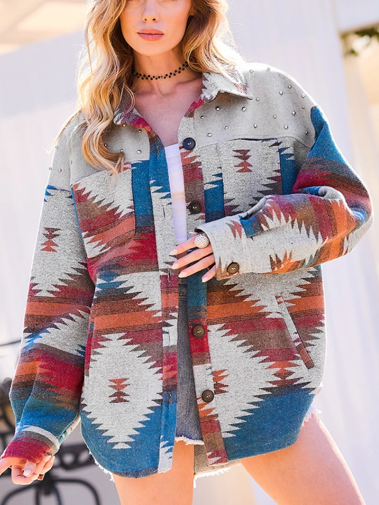 

Fall/Winter 2023 Coat Women Lapel Long Sleeve Pockets Splicing Fashion Casual Vintage Streetwear Woolen Coat Jackets for Women