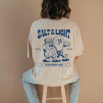 Salt Light Funny Bible Verse T-Shirts Back Print Retro Streetwear Graphic Tees Women Men Christian T Shirt Jesus Faith Top Gifts 1