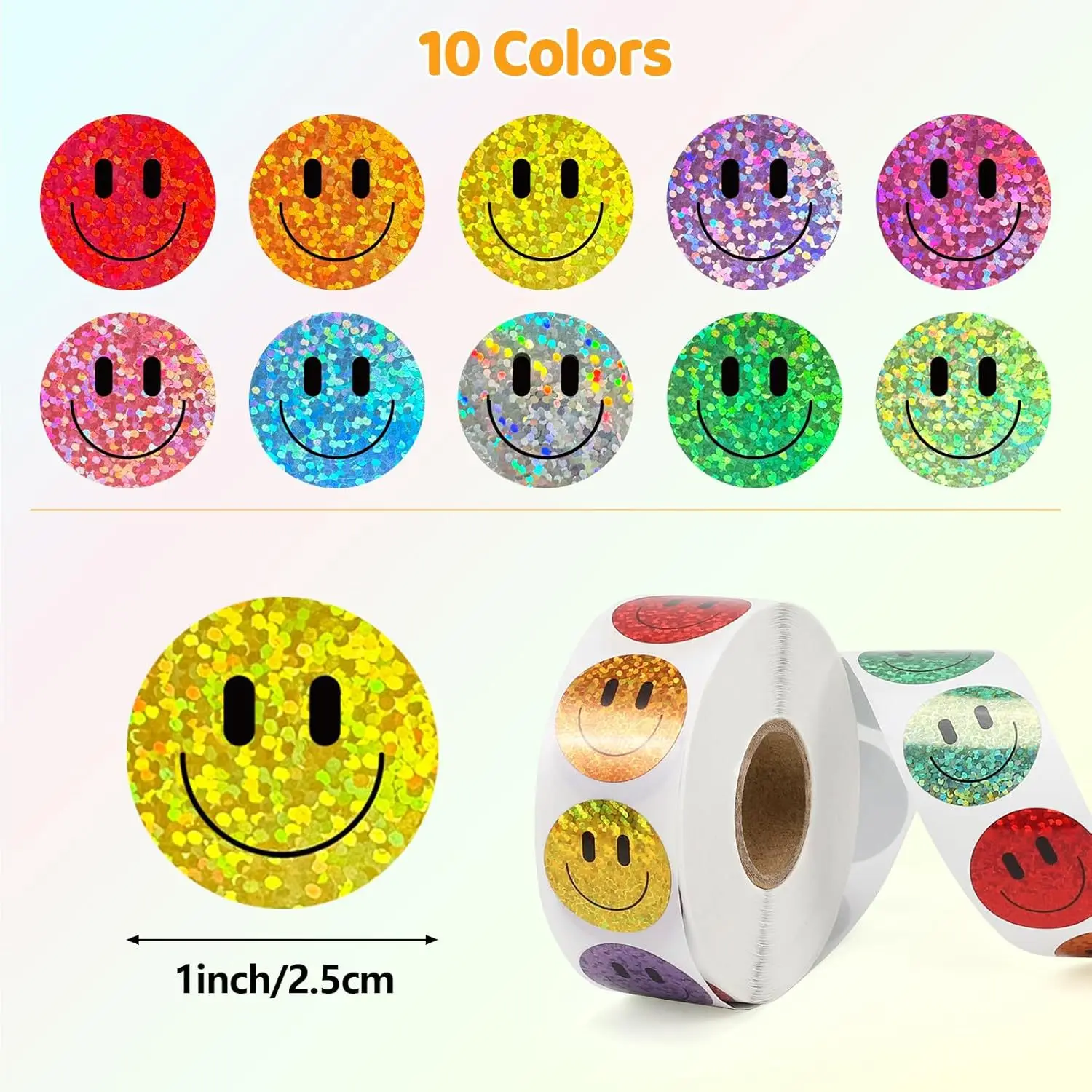 500pcs/roll 스마일 페이스 스타 스티커 교실을 위한 레이저 다채로운 해피 페이스 스티커 개학 생일 교사 보상