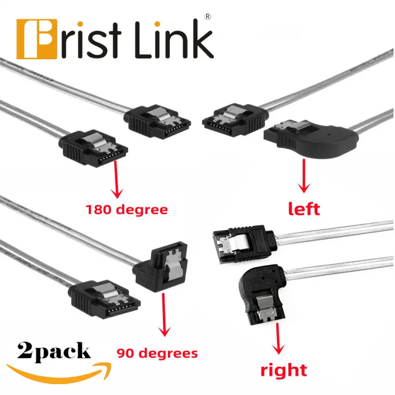 

2PCS SATA cable 7-pin female to right-angle female data cable, 180 to 90 degrees, straight to left, straight to right with lock