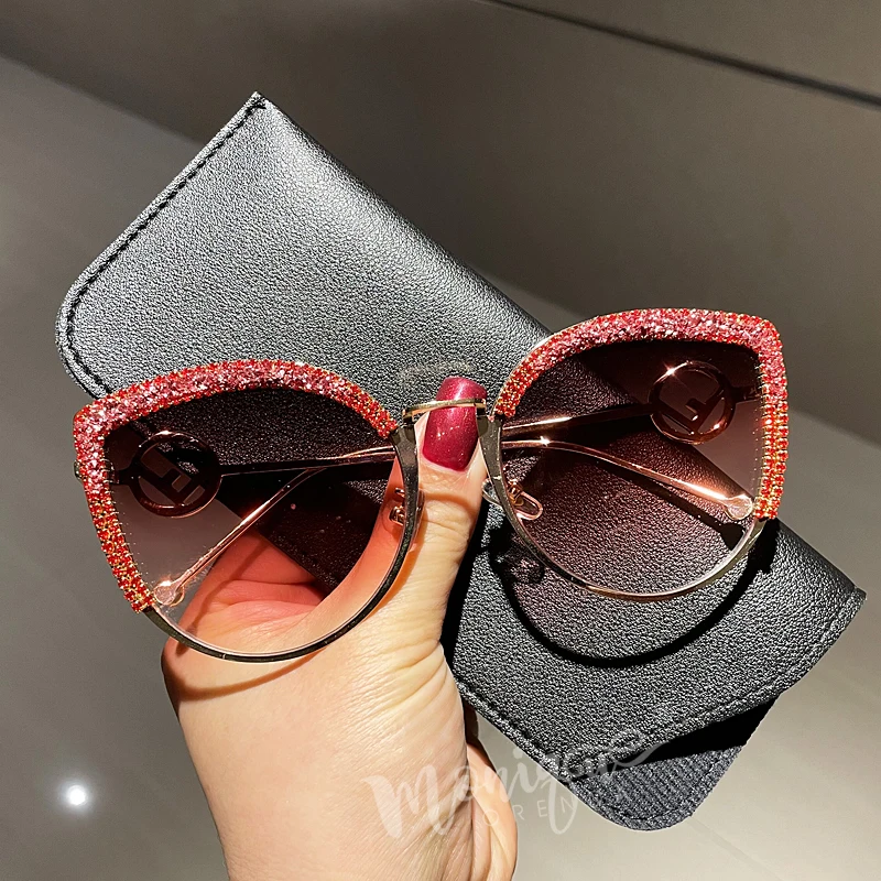 2022 Cat Eye Sunglasses Women Fashion Brand Designer Sunglasses Female Bling Stones Decoration Handmade eyewear Oculos De Sol ray ban sunglasses women