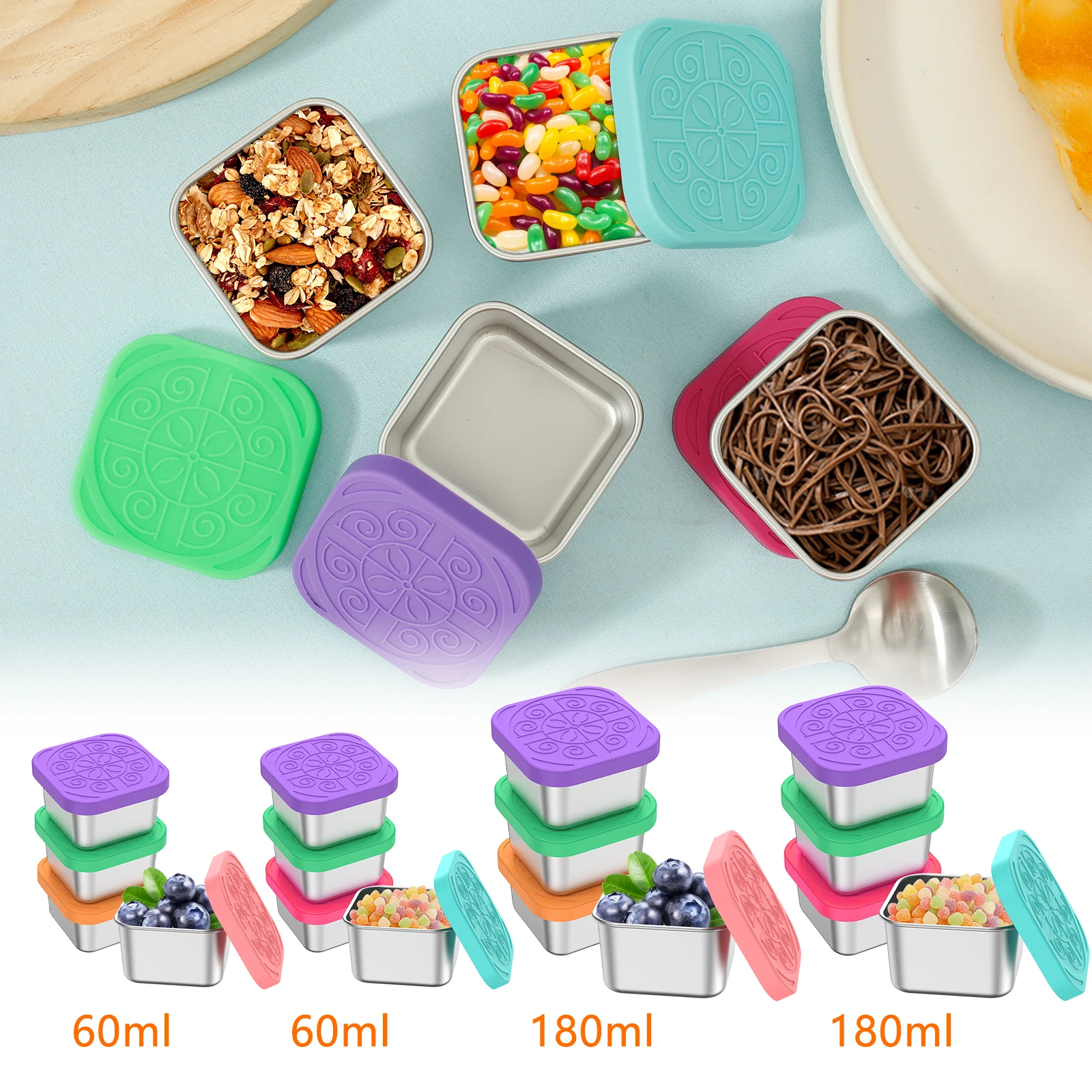 Set Di 4 Contenitori Per Alimenti In Acciaio Inossidabile Con Coperchi Set Di 4 Contenitori Per Alimenti In Acciaio Inossidabile Con Coperchi