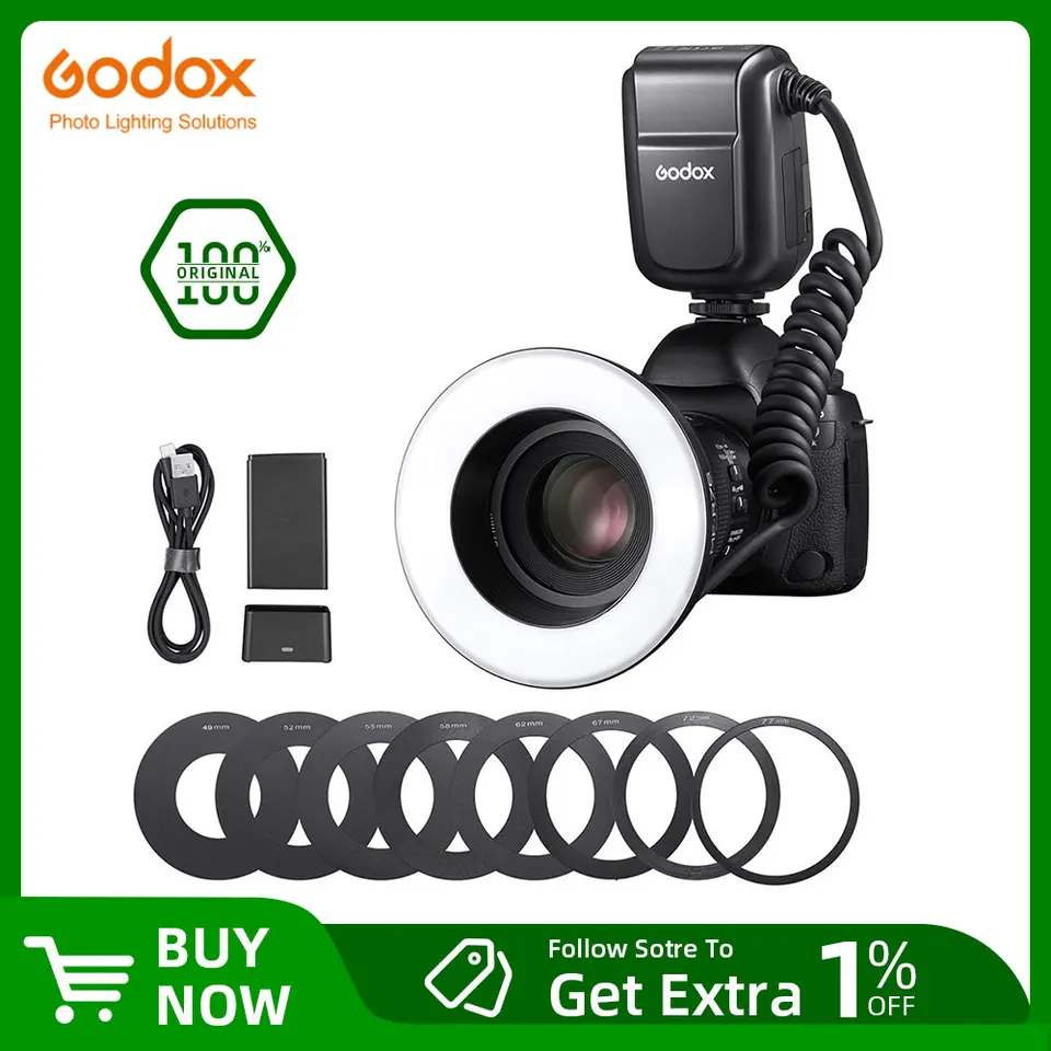 Luce Ad Anello Godox RING72 LED 5600K Per Fotografia Macro - Per Canon Nikon Fujifilm