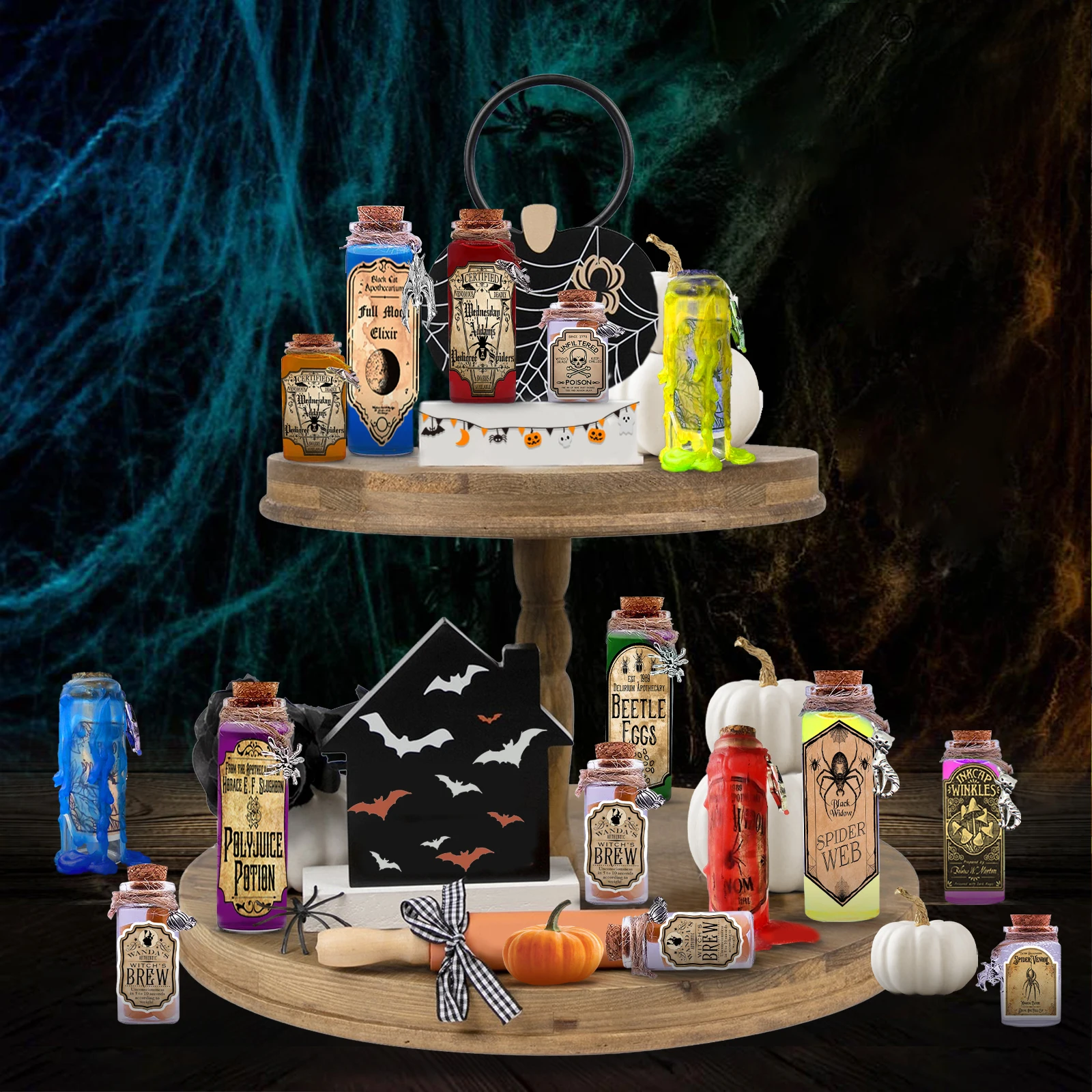 174 Pcs Halloween Potion Bottles with Cork, Halloween Decorations Indoor Witchcraft Supplies Apothecary Bottles with