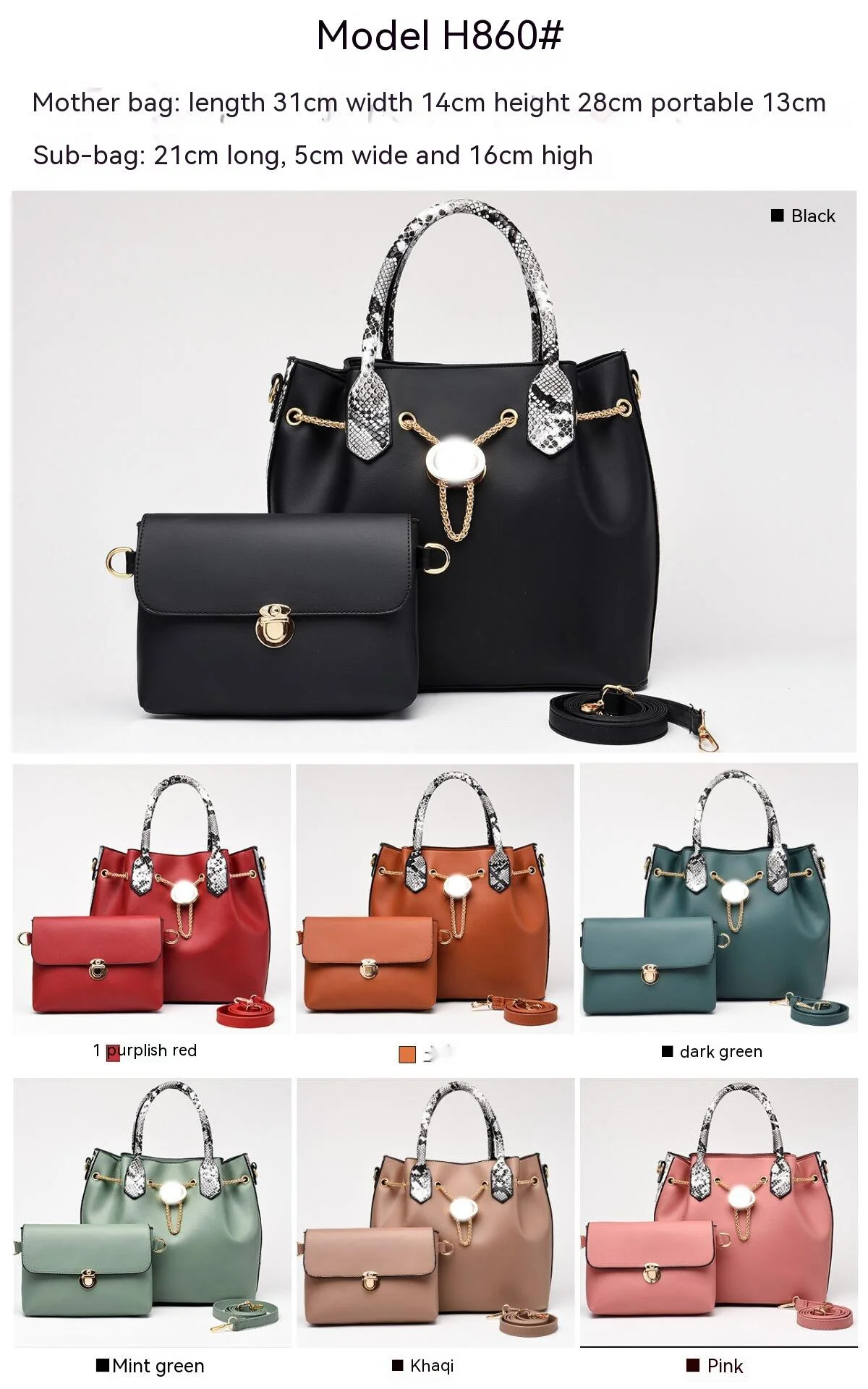 Women's Handbag Set Versatile Crocodile Pattern Bag For Ladies_voghion.com