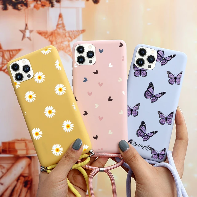 Funda de silicona con cordón para teléfono móvil, carcasa de TPU con collar  y cuerda para iPhone 14 Pro Max, 14 Plus, 14 Plus - AliExpress