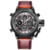 Brand Chronograph Business Watch For Men Fashion Leather Band Alarm Stopwatch Multi-function Movement Electronic Clock Black 1