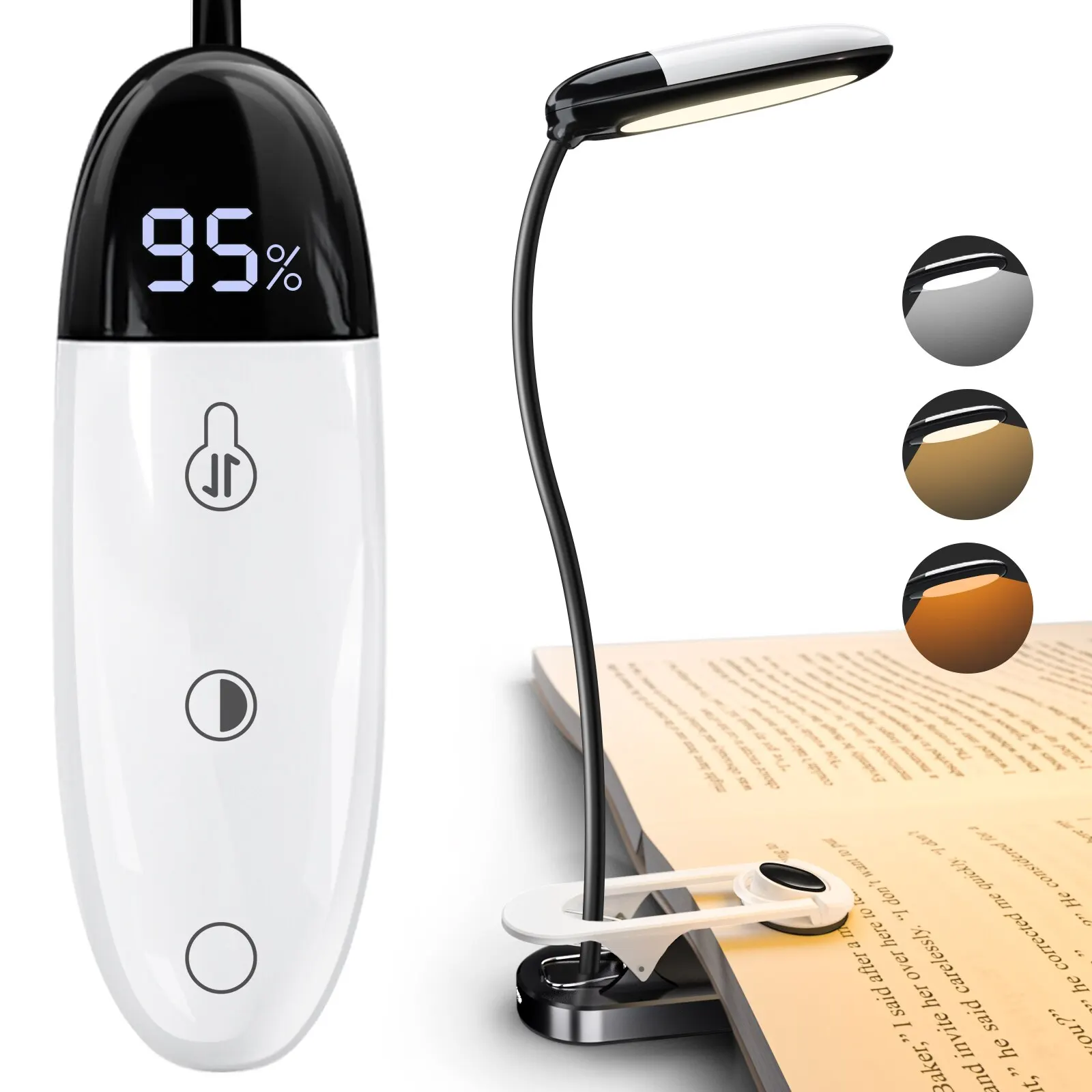 Mini LED Light 3 Colors 5 Brightness Displays Battery Power Rechargeable Mini LED Reading Light Flexible Easy Clip Night Reading Lamp