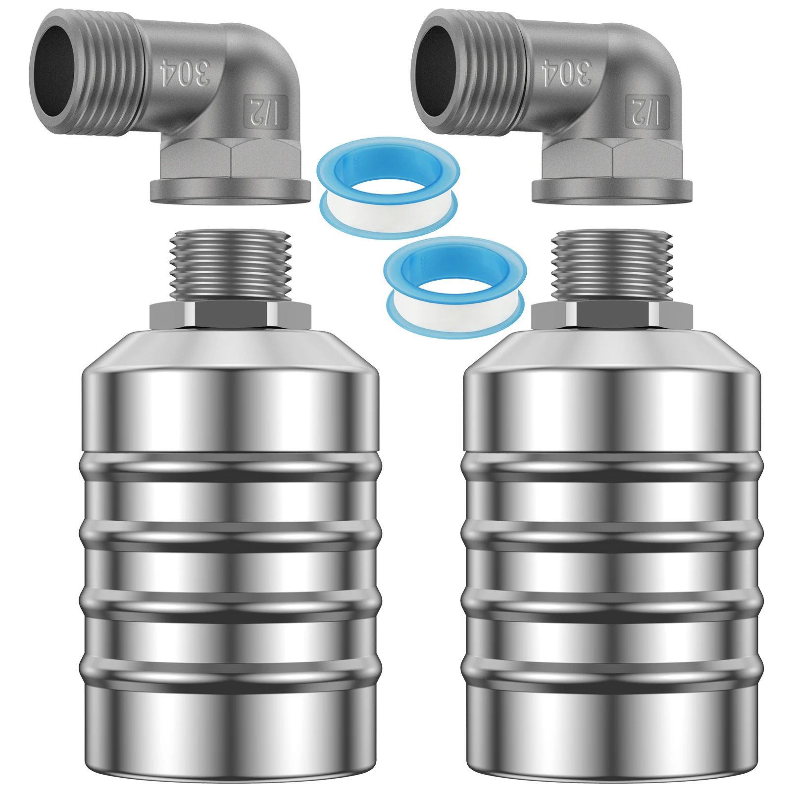 2Pcs Float Valve StainlessSteel Water Level Control Automatic Floating Ball Auto ShutOff Water Level Controller for Trough
