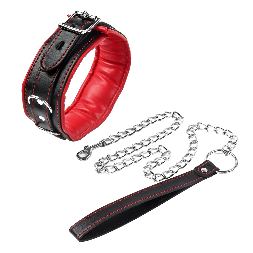 Soft Sponge Lined BDSM Collar Long Leash Bondage Restraints Slave Necklace Adult SM Game Role Play Exotic Accessories For couple