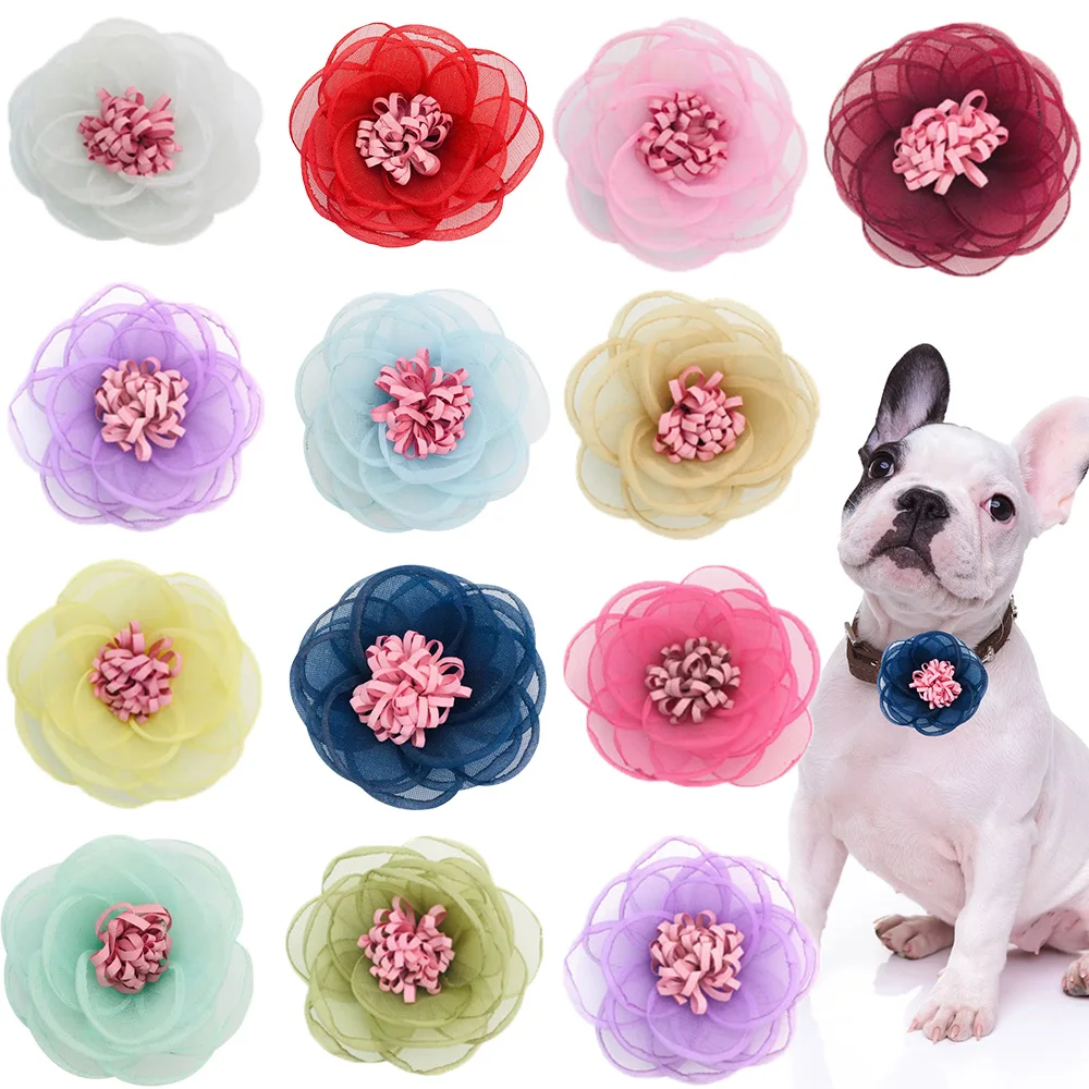 

30PS Flower Dog Bows Collar Accessories Bulk Slidable Grooming Colorful Dog Bows for Small Dogs Cats Bow Tie Pets Accessories