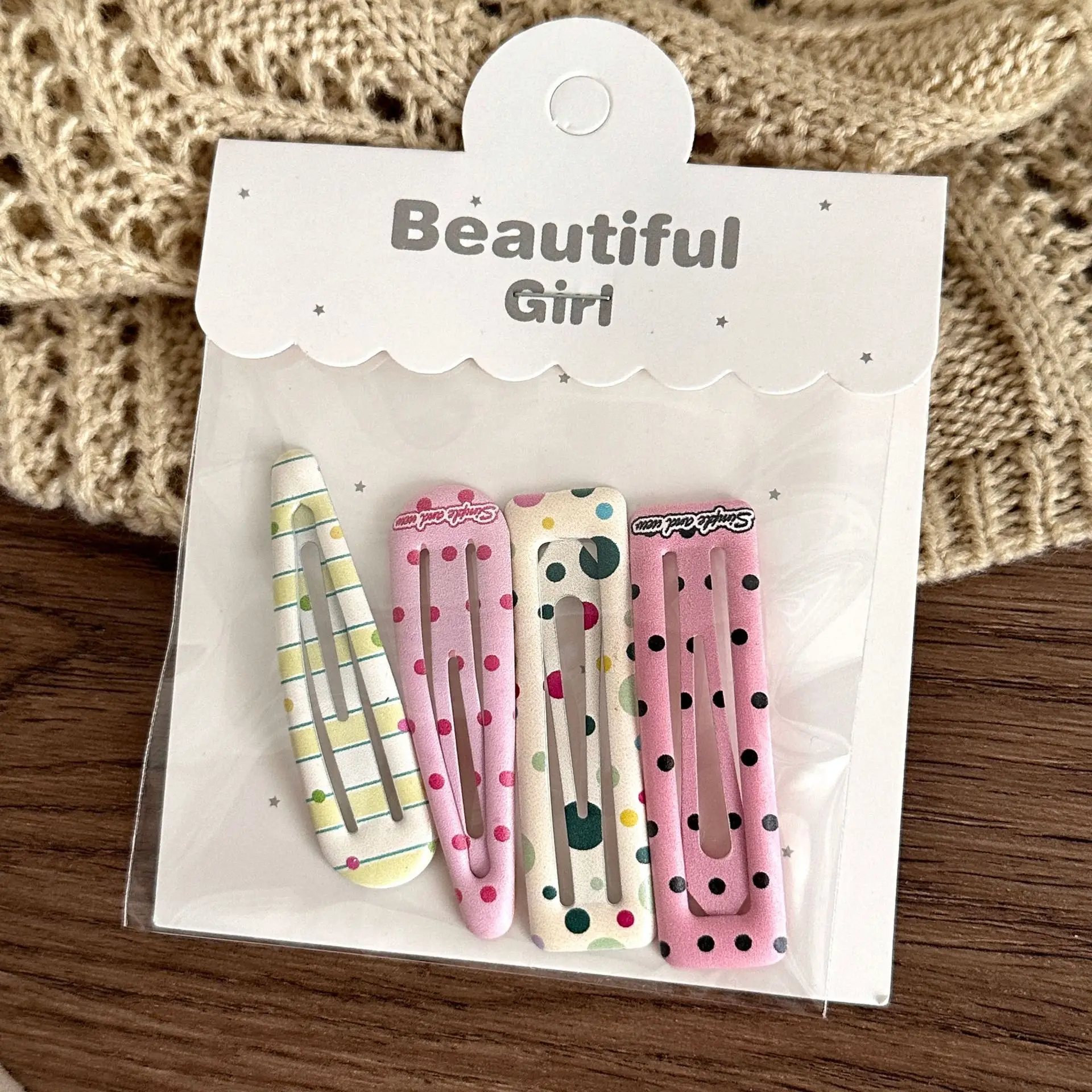 4 stücke Mode Wasser-tropfen Haarnadeln Plaid Dot Print Matt Legierung Haar Clips Für Mädchen 6 cm Candy Farbe haarspange Süße Haar Zubehör – Detail 13