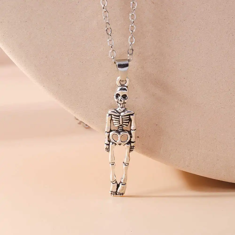 Aihua Retro Punk Legierung Skelett Kürbis Anhänger Halskette Halloween Schädel Halskette für Frauen Männer Teen Party Schmuck Geschenke