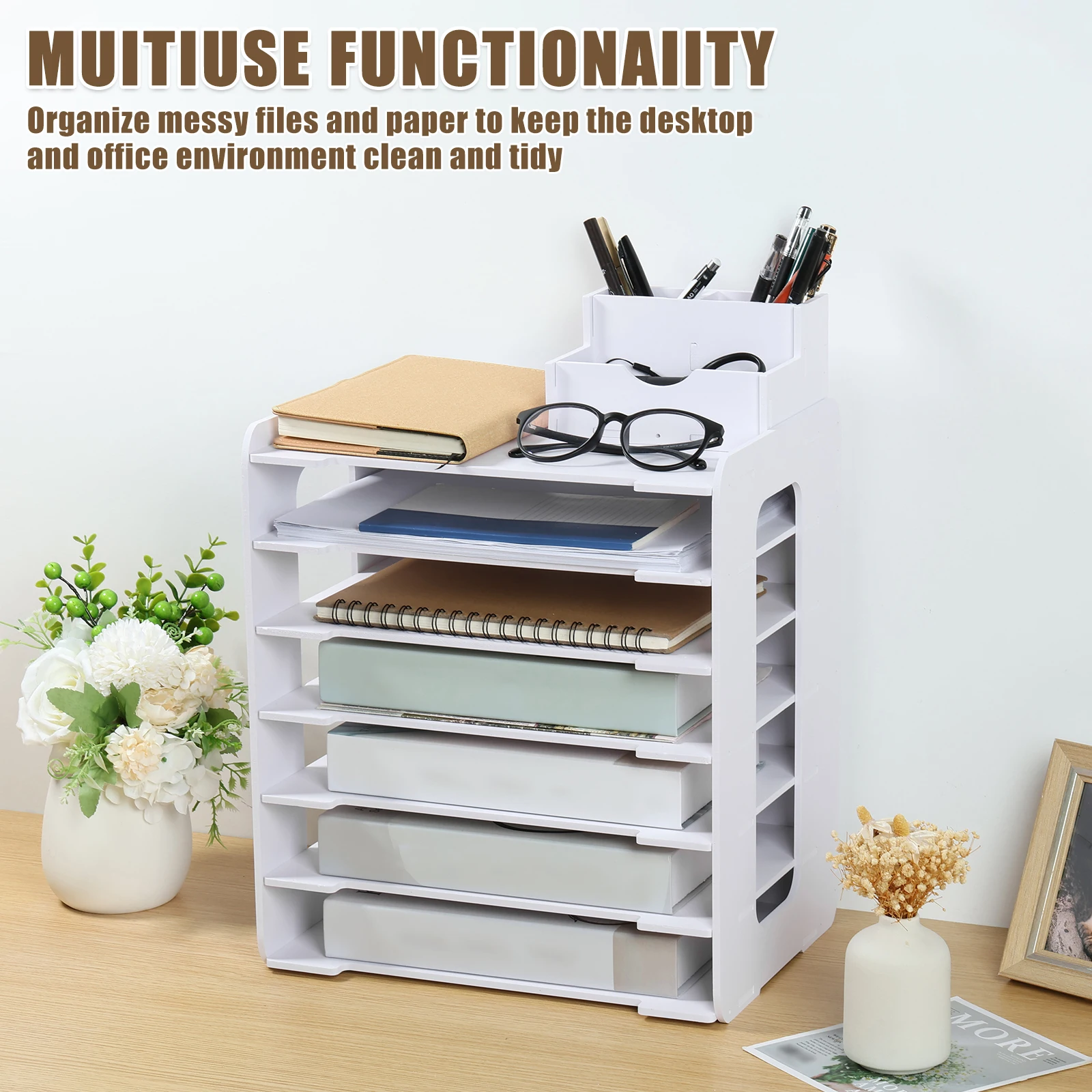 4/7Layer Superimpose Desktop File Tray Organizer A4Paper Magazine Newspaper Office Supply Sorting Rack Office Stationery Storage file folder organizer
