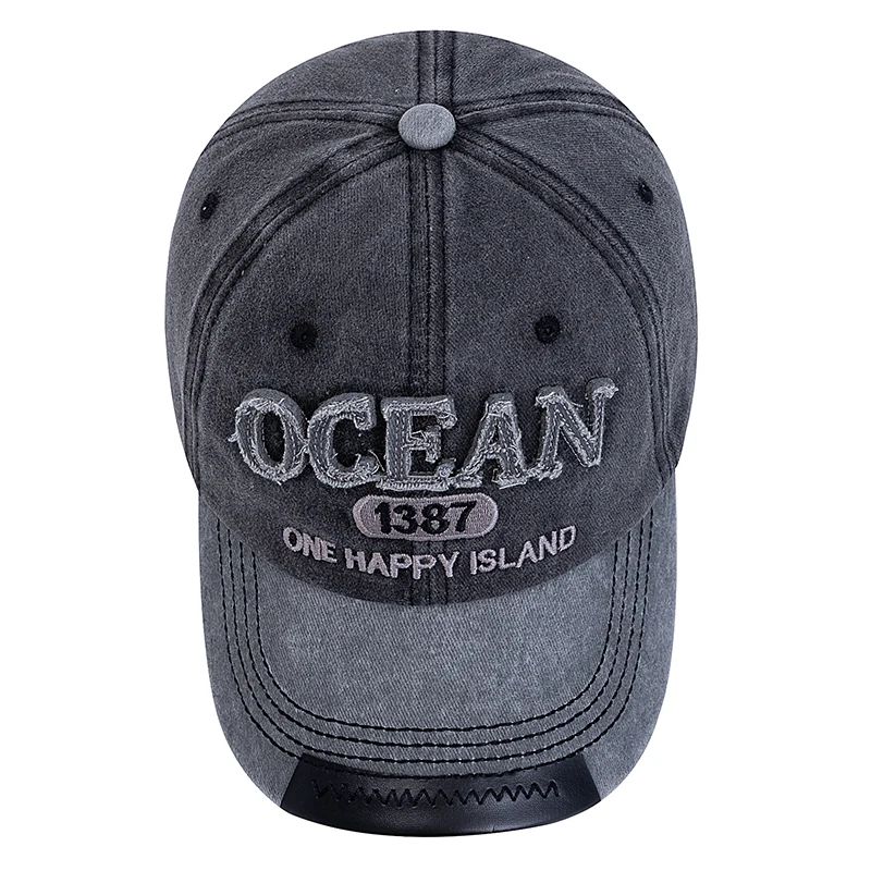 New Style Unisex Baseball Cap OCEAN 1387 Letter Embroidery Dad Hat Women Men Outdoor Washed Cotton Cap