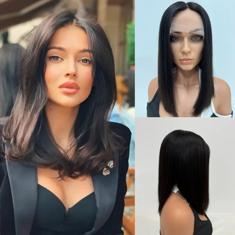 Silicone Medical Wig Skin Friendly Silky lining Straight Virgin Hair Lace Top Human Hair Wigs Kosher Wig Free Part Jewish