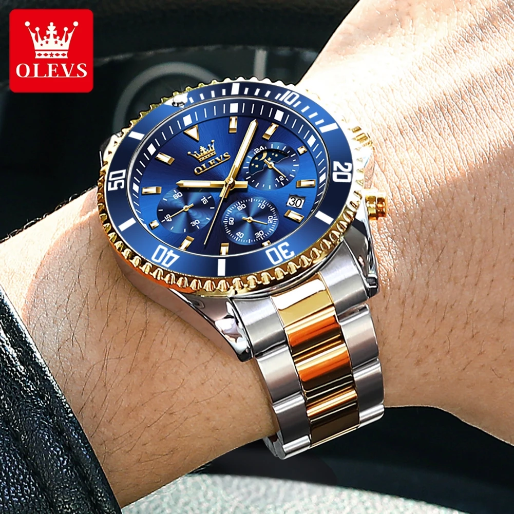 OLEVS Mens Watches Rotatable Big Face Stainless Steel Waterproof Date Analog Quartz Watches Fashion Business WristWatch for Men