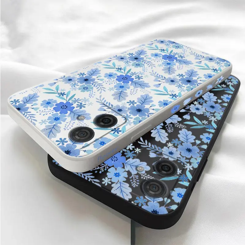 Blue Floral Silicone Phone Case Cover - Elegant Floral Design