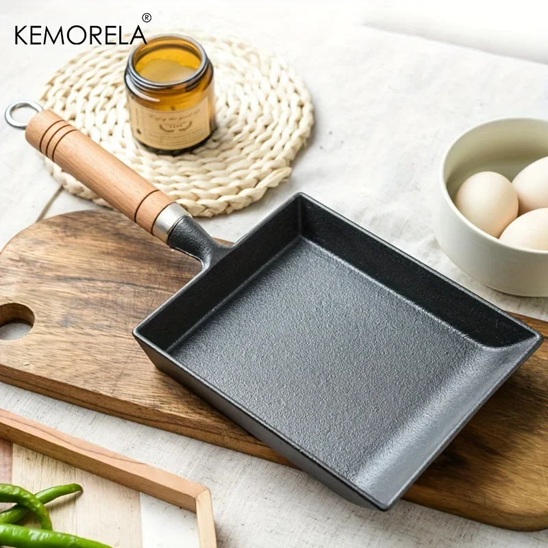 Poêle à Omelette Japonaise En Fonte – Tamagoyaki, Poignée En Bois Anti-brûlure, Compatible Induction, Gaz, Halogène - 13