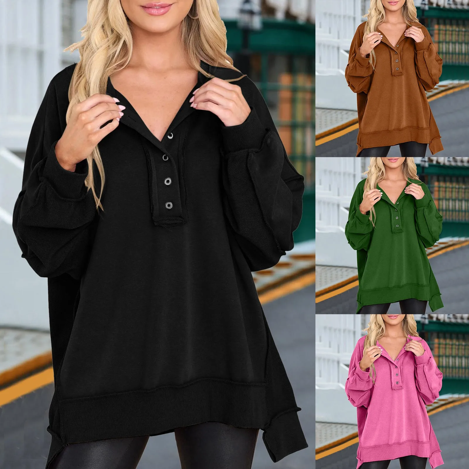 

Button Up Women Vintage Hoodies Women's Oversize Sweatshirt Casual Long Sleeves Loose Workout Top Oversized Sweatshirt for Women