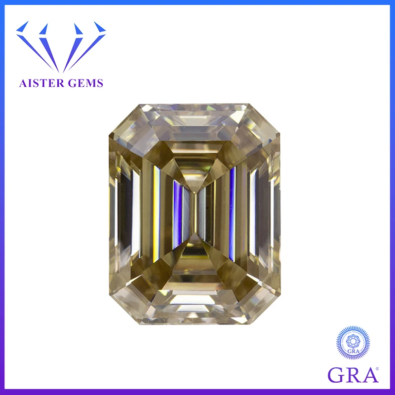 

Never Fade Champagne Color Moissanite Loose Stone Emerald Cut 3.0ct VVS1 Pass Diamond Tester with GRA Certificate