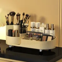 Cosmetics Storage Box Rotating Pen Holder Vanity Table Desktop Makeup Brush Organizer Lipstick Eyeshadow Powder Puff Shelf -- 2