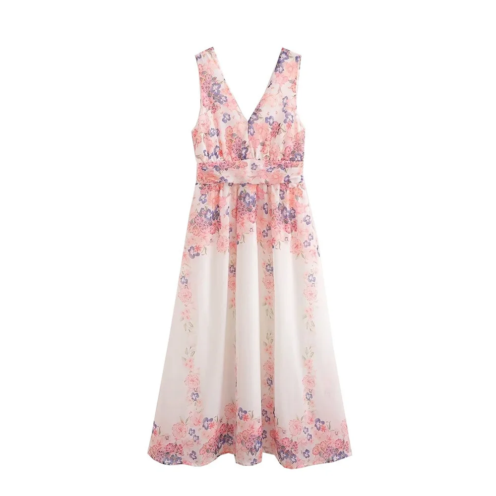 

Summer Women's High Street Sexy V Neck Maxi Dress New Fashion Sleeveless Backless Casual Basic Dress Elagant Slim Party Vestidos