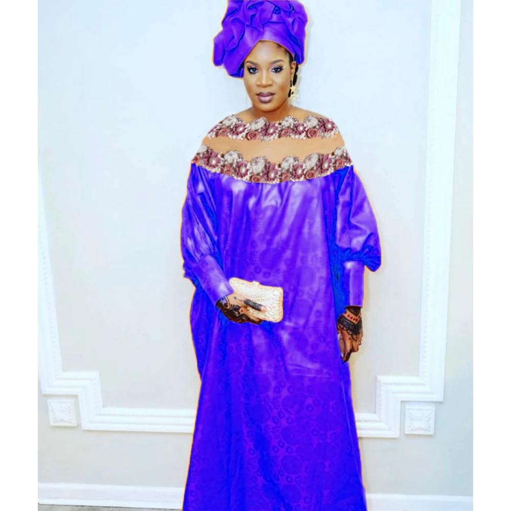 African Long Dresses For Wedding Party Clothing Top Quality Turkey Traditional Basin Riche Max Size Dashiki Robe With Headscarf