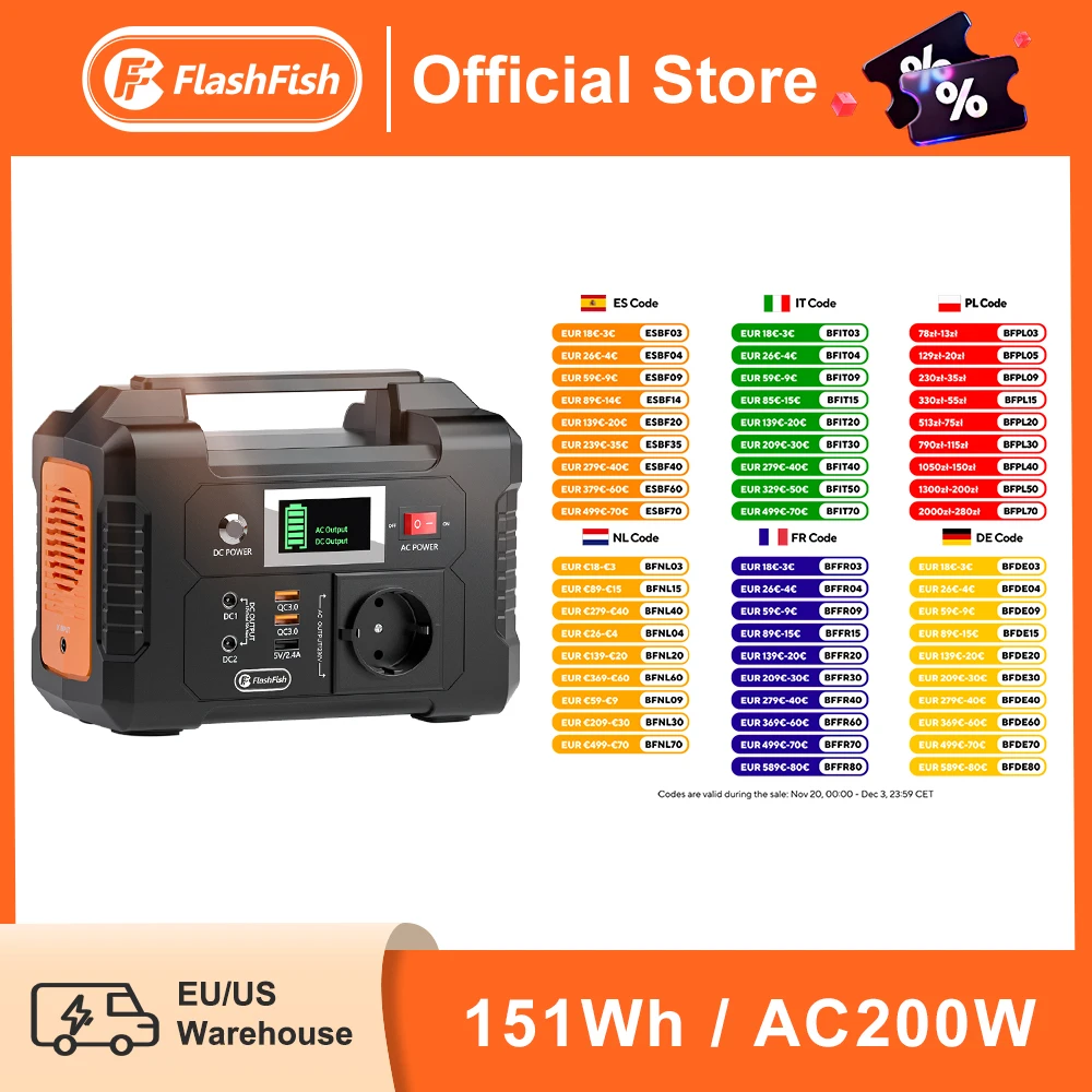 FF Flashfish 200W Portable Power Station 151Wh Solar Generator 230V AC DC Batteries Supply Outdoor Battery for Solar Panel Drone