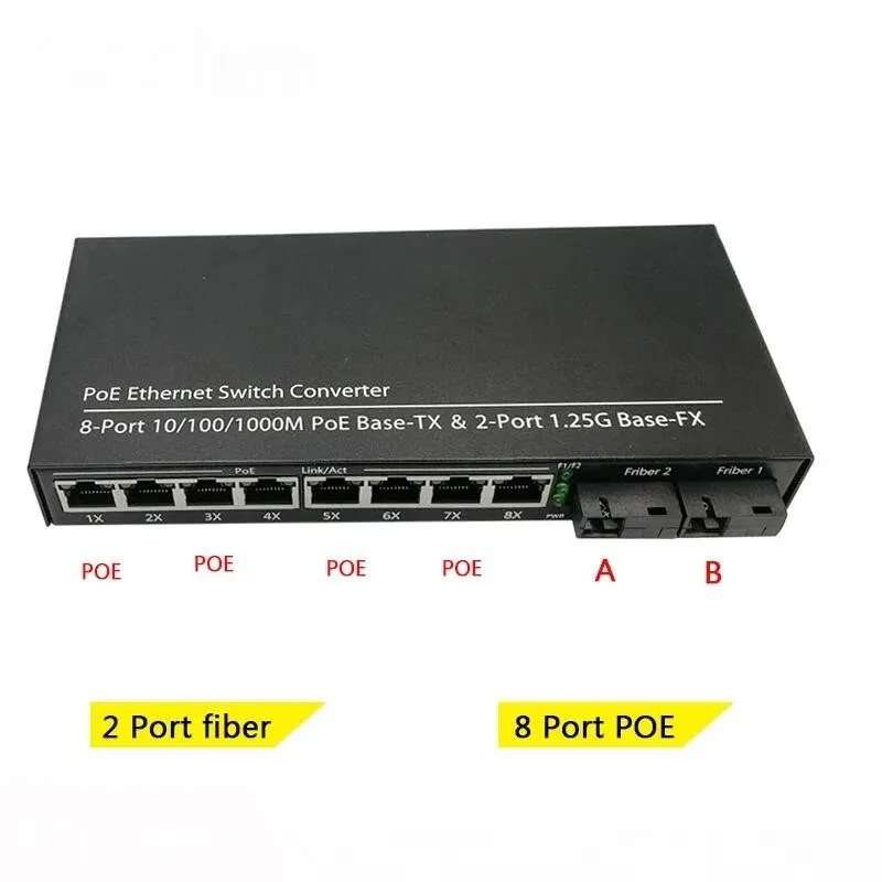 POE Switch 4 POE 2 Fiber 2F5GE Gigabit Ethernet Switch Media Converter Fiber Optical Uplink Port 10/100/1000M 65W 52V1.25A