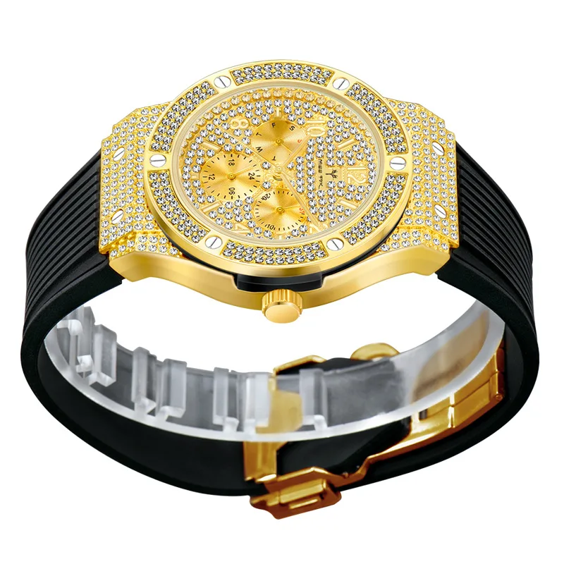 glass diamond men's watches men luxury wristwatches Silicone quartz diamond watch