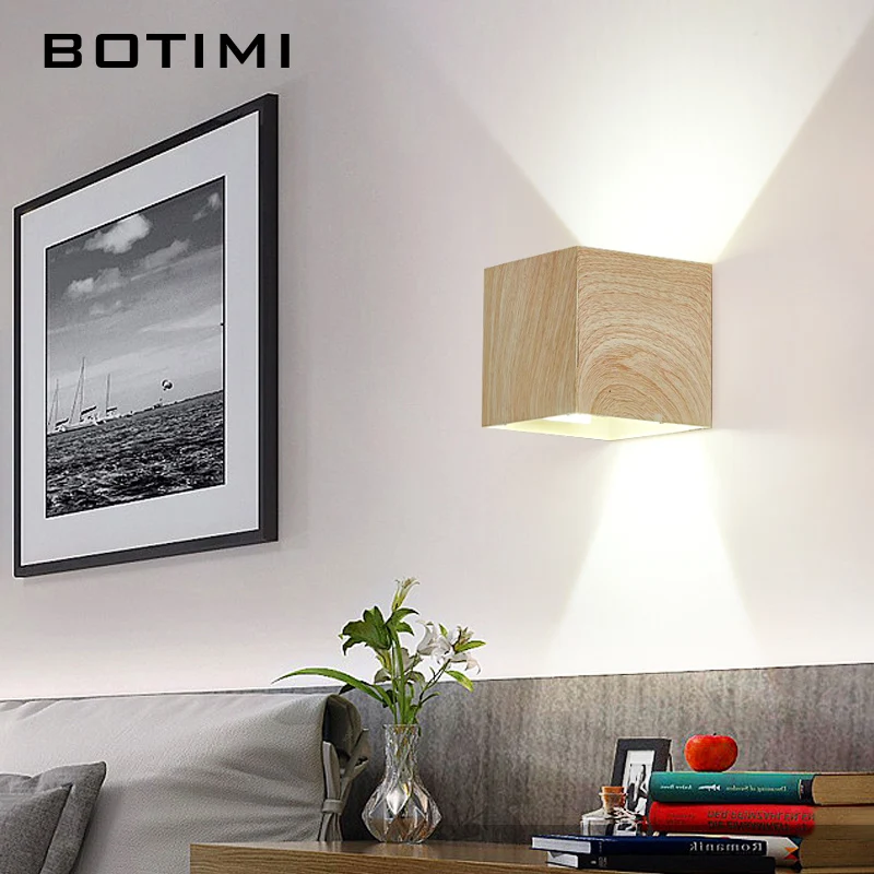 BOTIMI-모던한 벽 램프, 침실 머리맡 벽 돌출, 북유럽 계단 벽 조명, 모조 나뭇결 벽 장식 조명 기구