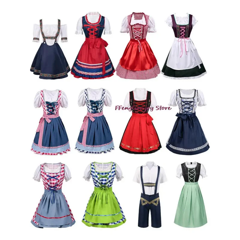 

The New Lady Dirndl Oktoberfest Costume Bavarian National Pink Plaid Clubwear Cosplay Carnival Halloween Fancy Party Dress