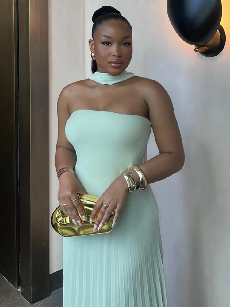 Wmstar Dress Women Whplesale Woman 2025 Summer New Stylish Halter Top High Waisted Pleated Skirt Outfit Fancy Club Luxury