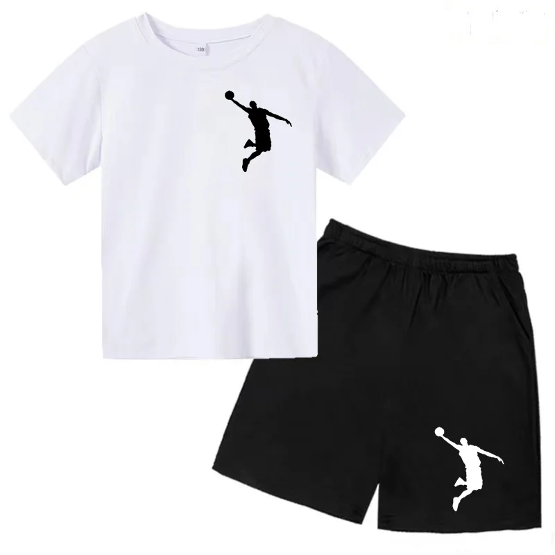 Summer Children's Sports Set Men's and Women's Sports T-shirt Short Sleeve Shorts Leisure Set Gift Preferred 3-13 Years Old 3